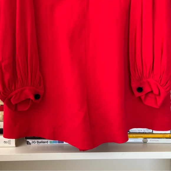 ALEXIS Asher Red Cold Shoulder Button Accent Long Sleeve Shorts Romper - Picture 6 of 11